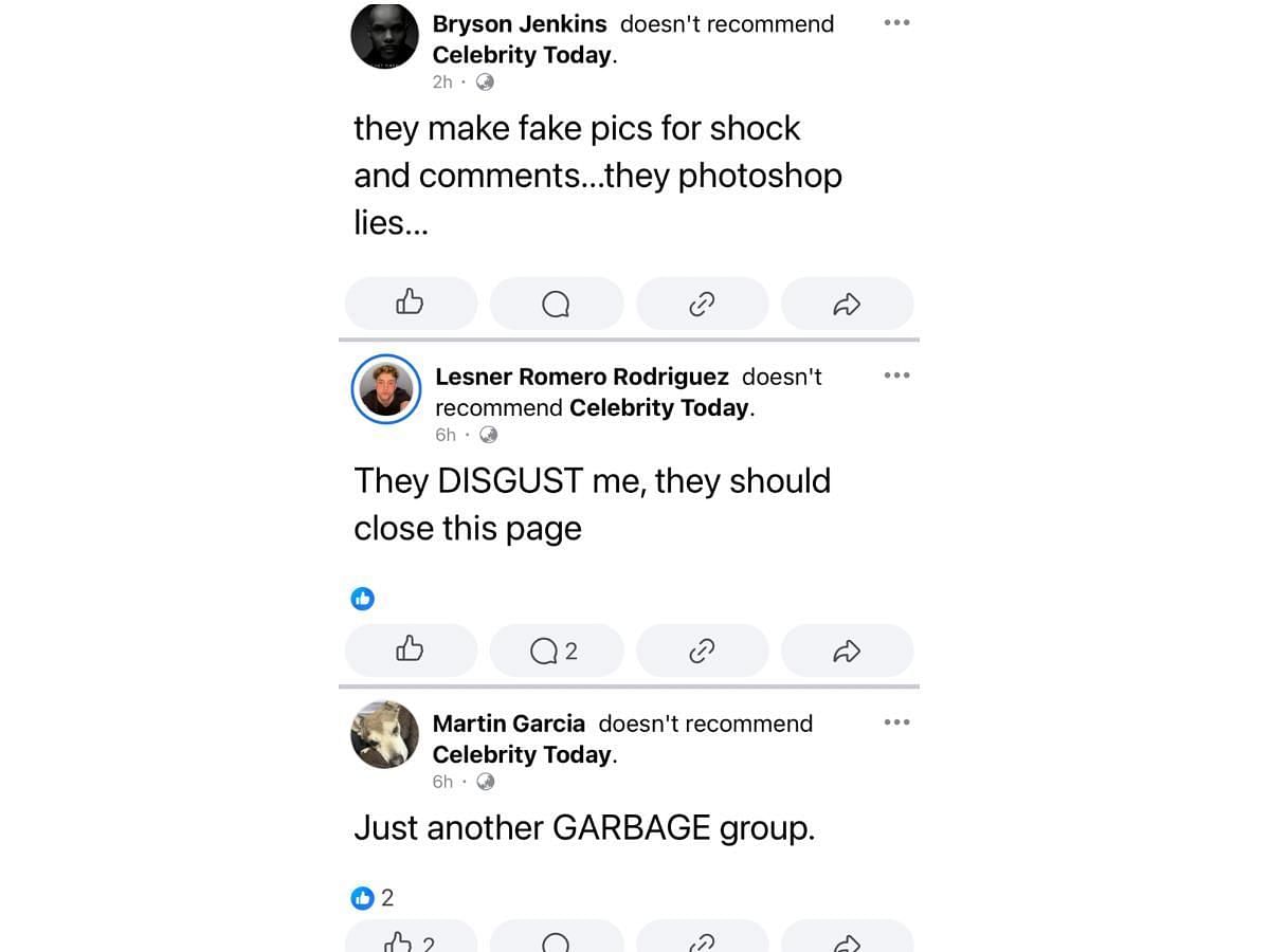Reviews highlighting Celebrity Today's questionable credibility (Image via Facebook/ Celebrity Today)